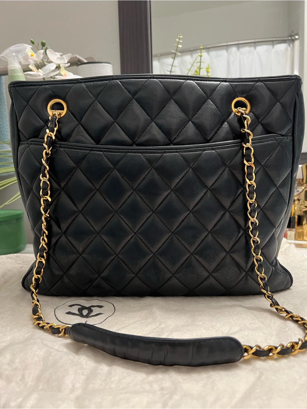 Vintage Chanel Quilted Matelasse CC Chain Shoulder Bag Dark Navy Lambskin - Picture 2 of 13